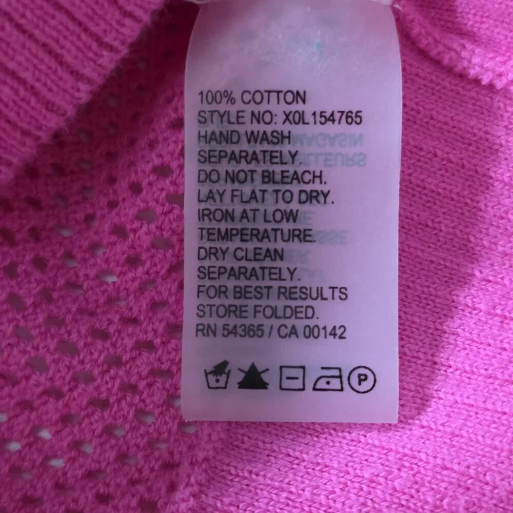 Bianca Nygard Cardigan Womens XL Hot Pink SS Button Up Round Neck Boho Open Knit
